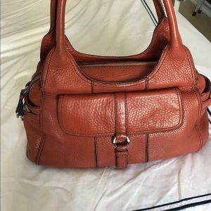 COLE HAAN Red Brown Leather Hobo Tote Purse Bag
